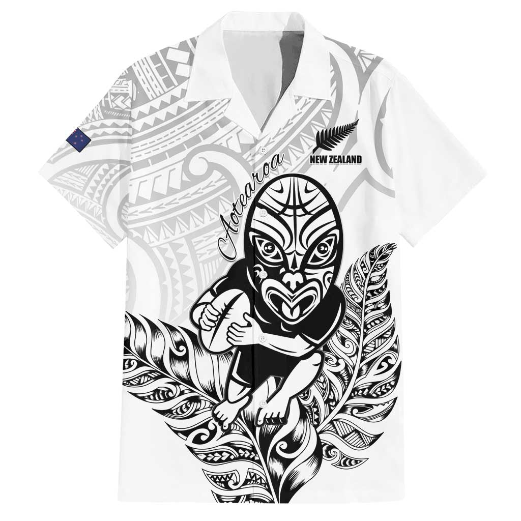 New Zealand Silver Fern Rugby Custom Hawaiian Shirt Maori Tiki White Version