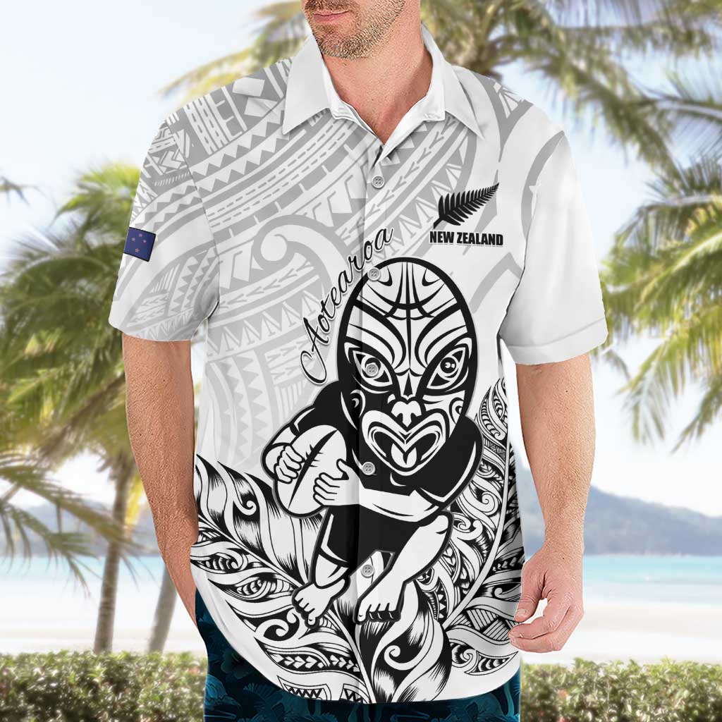 New Zealand Silver Fern Rugby Custom Hawaiian Shirt Maori Tiki White Version