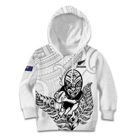 New Zealand Silver Fern Rugby Custom Kid Hoodie Maori Tiki White Version