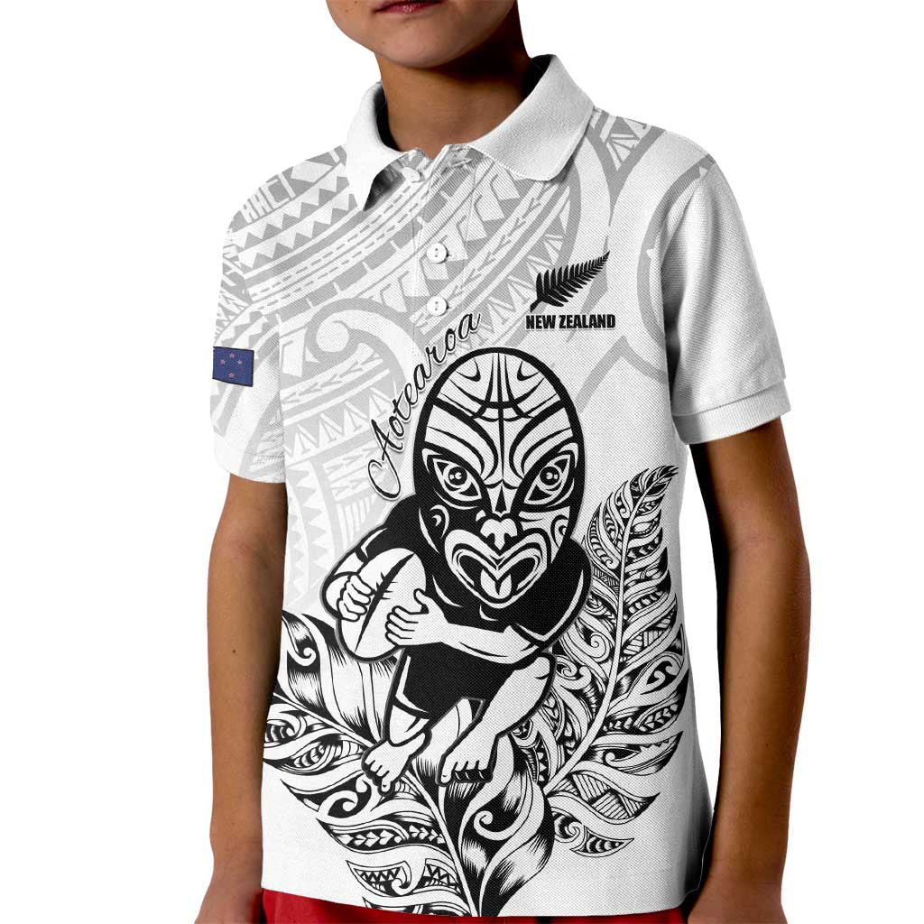New Zealand Silver Fern Rugby Custom Kid Polo Shirt Maori Tiki White Version