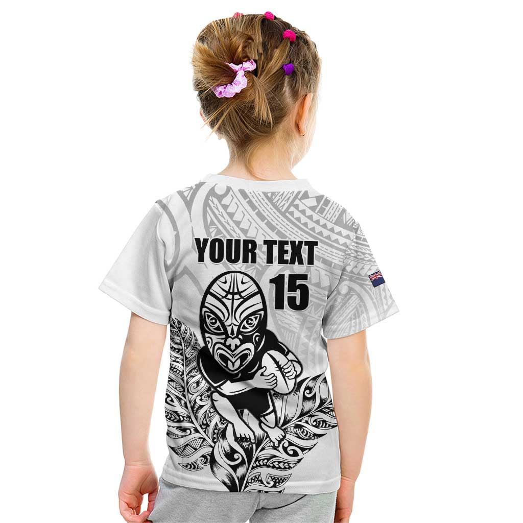 New Zealand Silver Fern Rugby Custom Kid T Shirt Maori Tiki White Version
