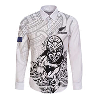 New Zealand Silver Fern Rugby Custom Long Sleeve Button Shirt Maori Tiki White Version