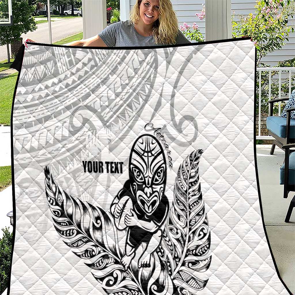 New Zealand Silver Fern Rugby Custom Quilt Maori Tiki White Version