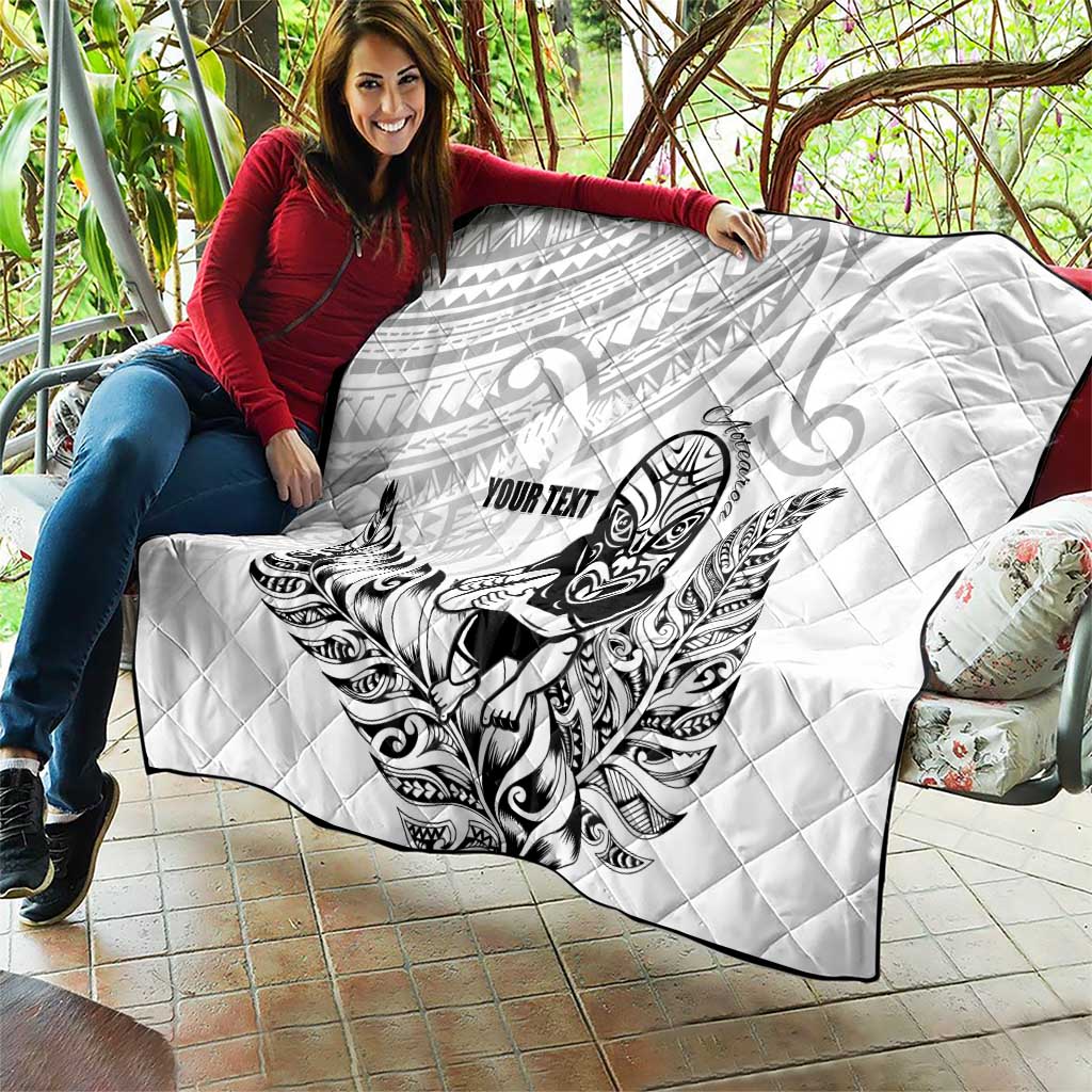 New Zealand Silver Fern Rugby Custom Quilt Maori Tiki White Version