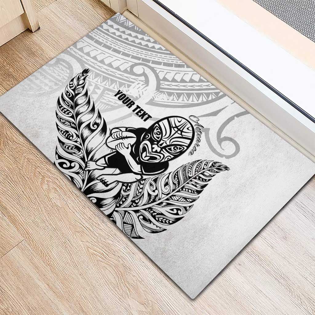 New Zealand Silver Fern Rugby Custom Rubber Doormat Maori Tiki White Version