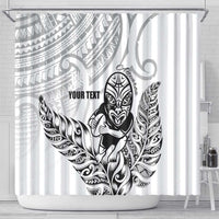 New Zealand Silver Fern Rugby Custom Shower Curtain Maori Tiki White Version