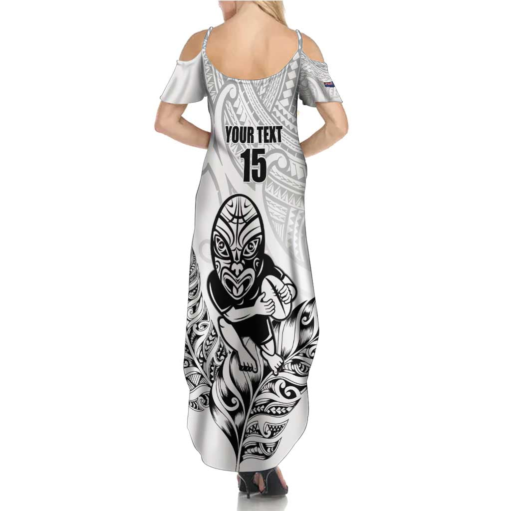 New Zealand Silver Fern Rugby Custom Summer Maxi Dress Maori Tiki White Version
