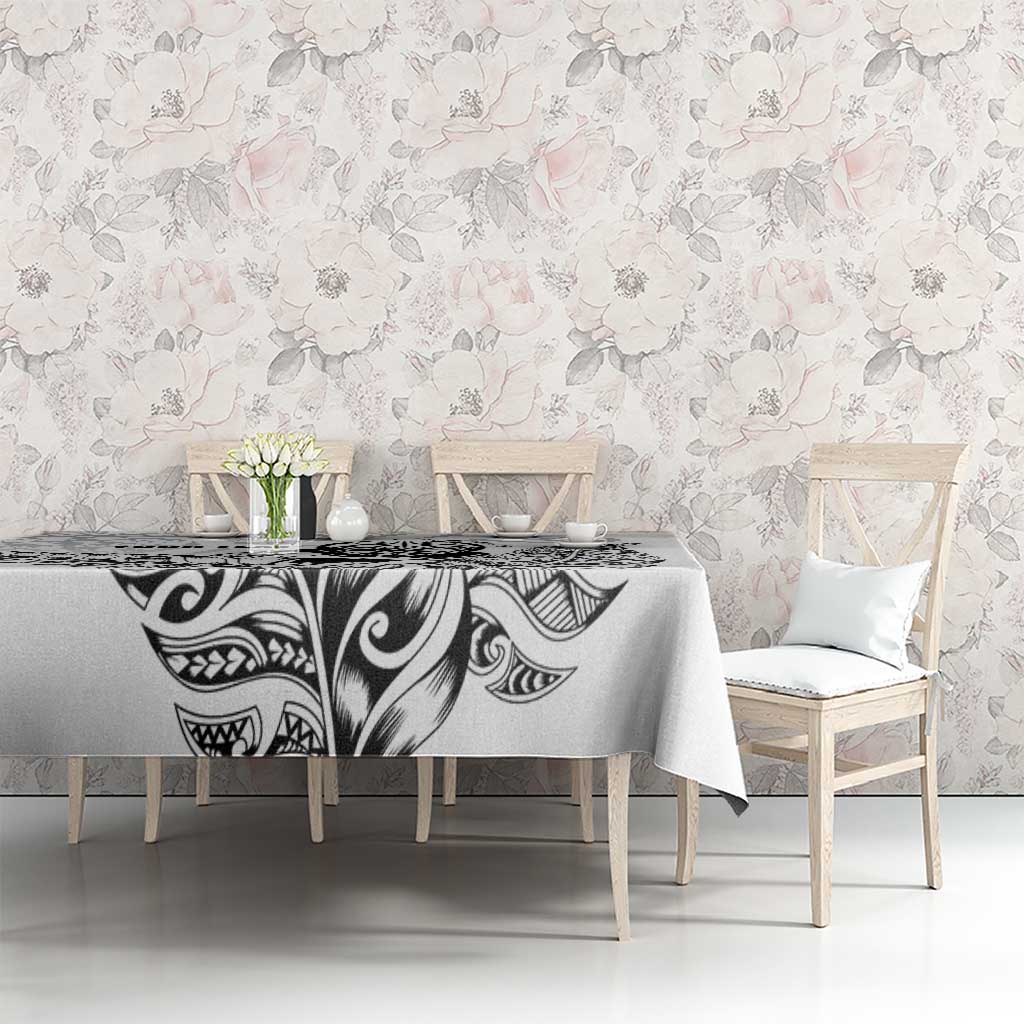 New Zealand Silver Fern Rugby Custom Tablecloth Maori Tiki White Version