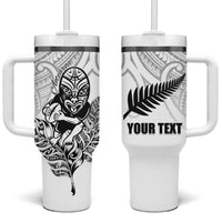 New Zealand Silver Fern Rugby Custom Tumbler With Handle Maori Tiki White Version