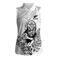 New Zealand Silver Fern Rugby Custom Women Sleeveless Polo Shirt Maori Tiki White Version