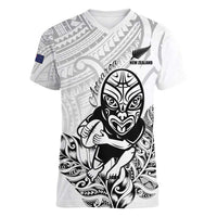 New Zealand Silver Fern Rugby Custom Women V-Neck T-Shirt Maori Tiki White Version