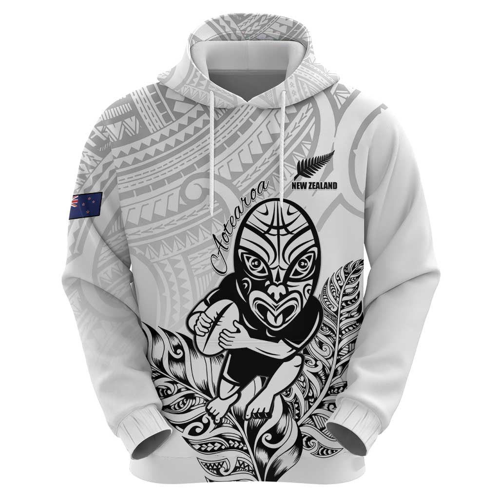 New Zealand Silver Fern Rugby Custom Zip Hoodie Maori Tiki White Version
