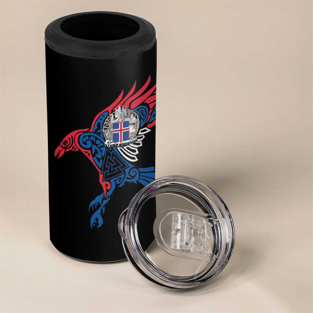 Iceland Viking Culture 4 in 1 Can Cooler Tumbler Norse Mythology Raven Tattoo