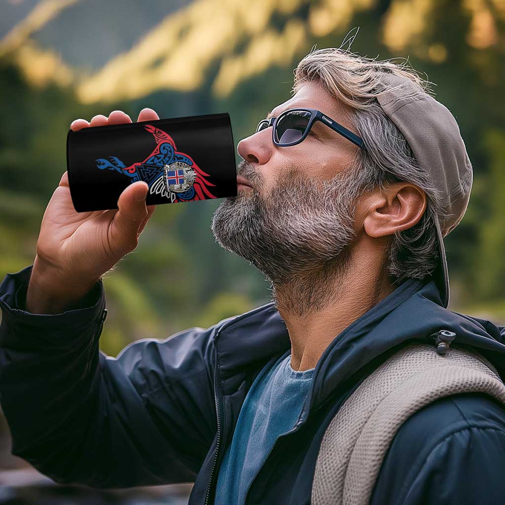 Iceland Viking Culture 4 in 1 Can Cooler Tumbler Norse Mythology Raven Tattoo