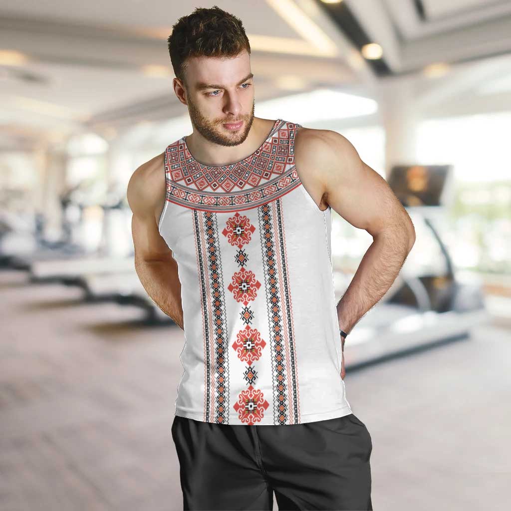 Bulgarian Embroidery Style Seamless Pattern Men Tank Top