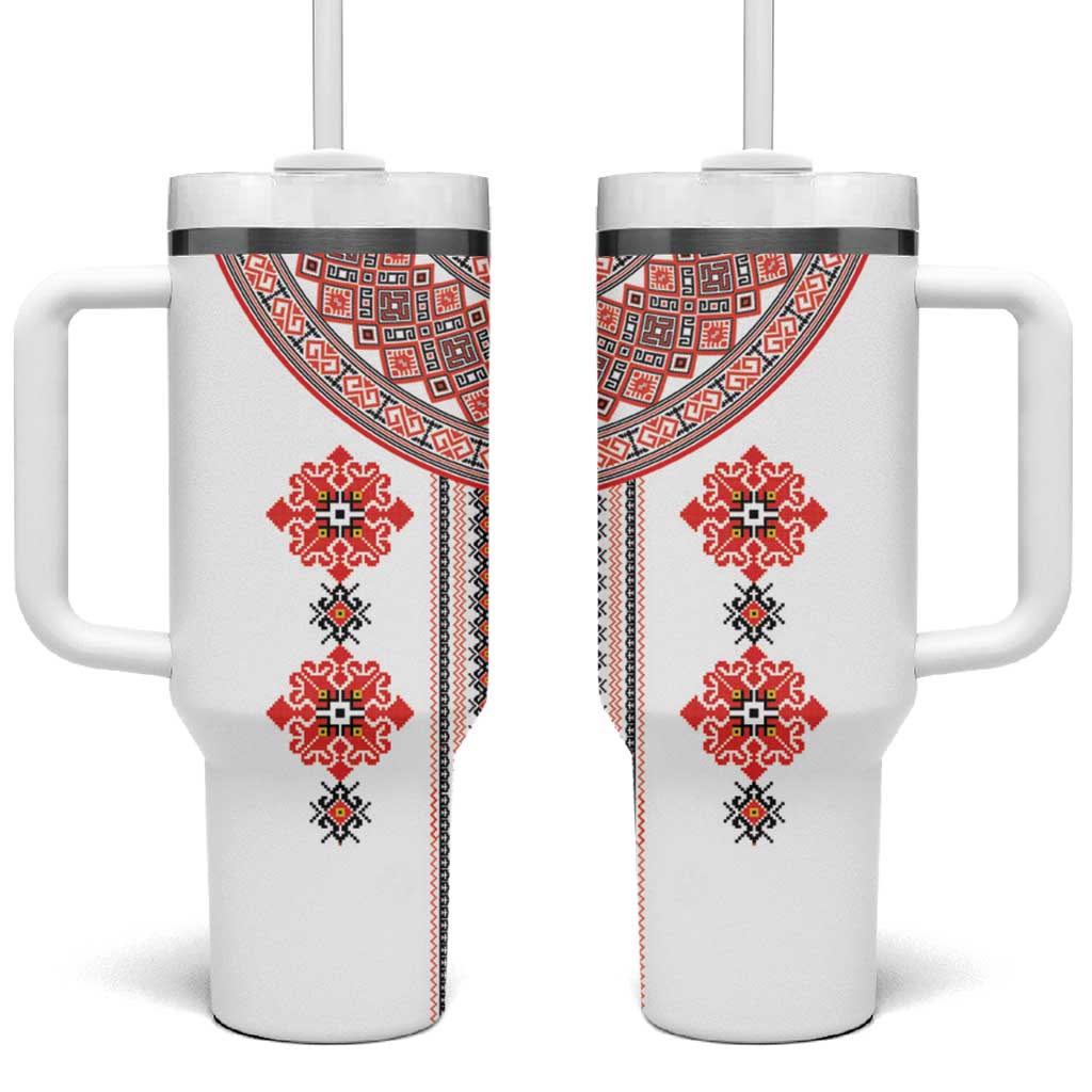 Bulgarian Embroidery Style Seamless Pattern Tumbler With Handle