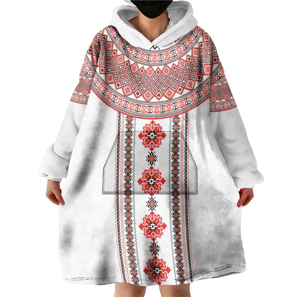 Bulgarian Embroidery Style Seamless Pattern Wearable Blanket Hoodie