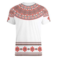 Bulgarian Embroidery Style Seamless Pattern Women V-Neck T-Shirt