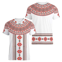 Bulgarian Embroidery Style Seamless Pattern Women V-Neck T-Shirt