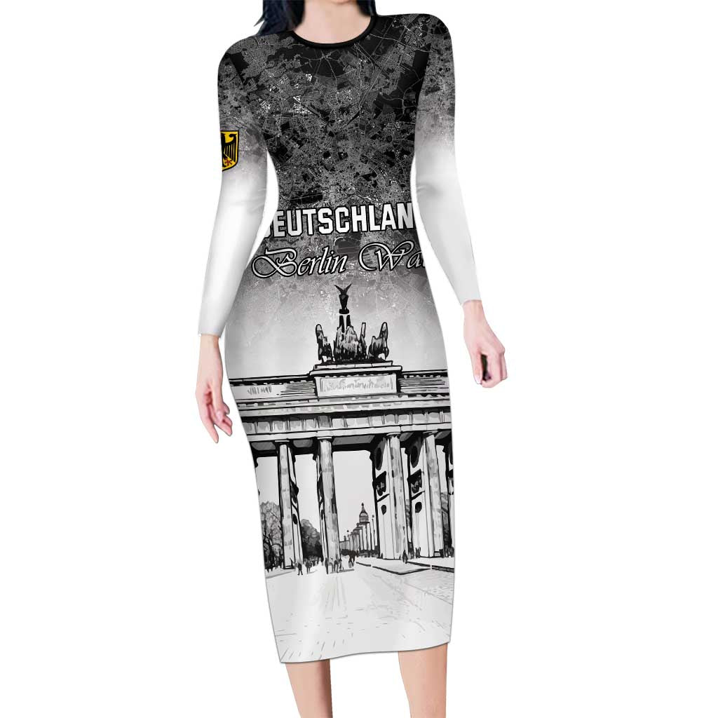 Personalized Germany Berlin Wall Long Sleeve Bodycon Dress Tag der Deutschen Einheit