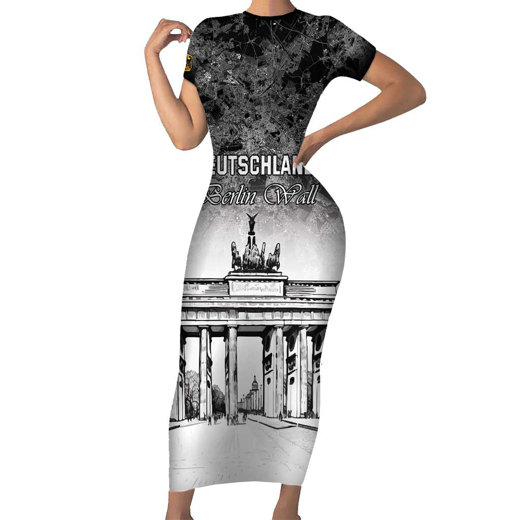 Personalized Germany Berlin Wall Short Sleeve Bodycon Dress Tag der Deutschen Einheit