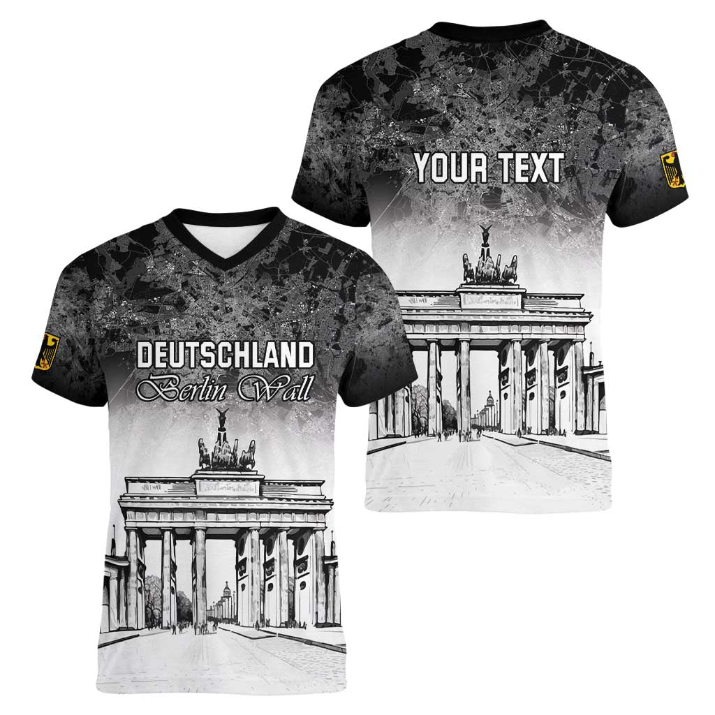 Personalized Germany Berlin Wall Women V-Neck T-Shirt Tag der Deutschen Einheit