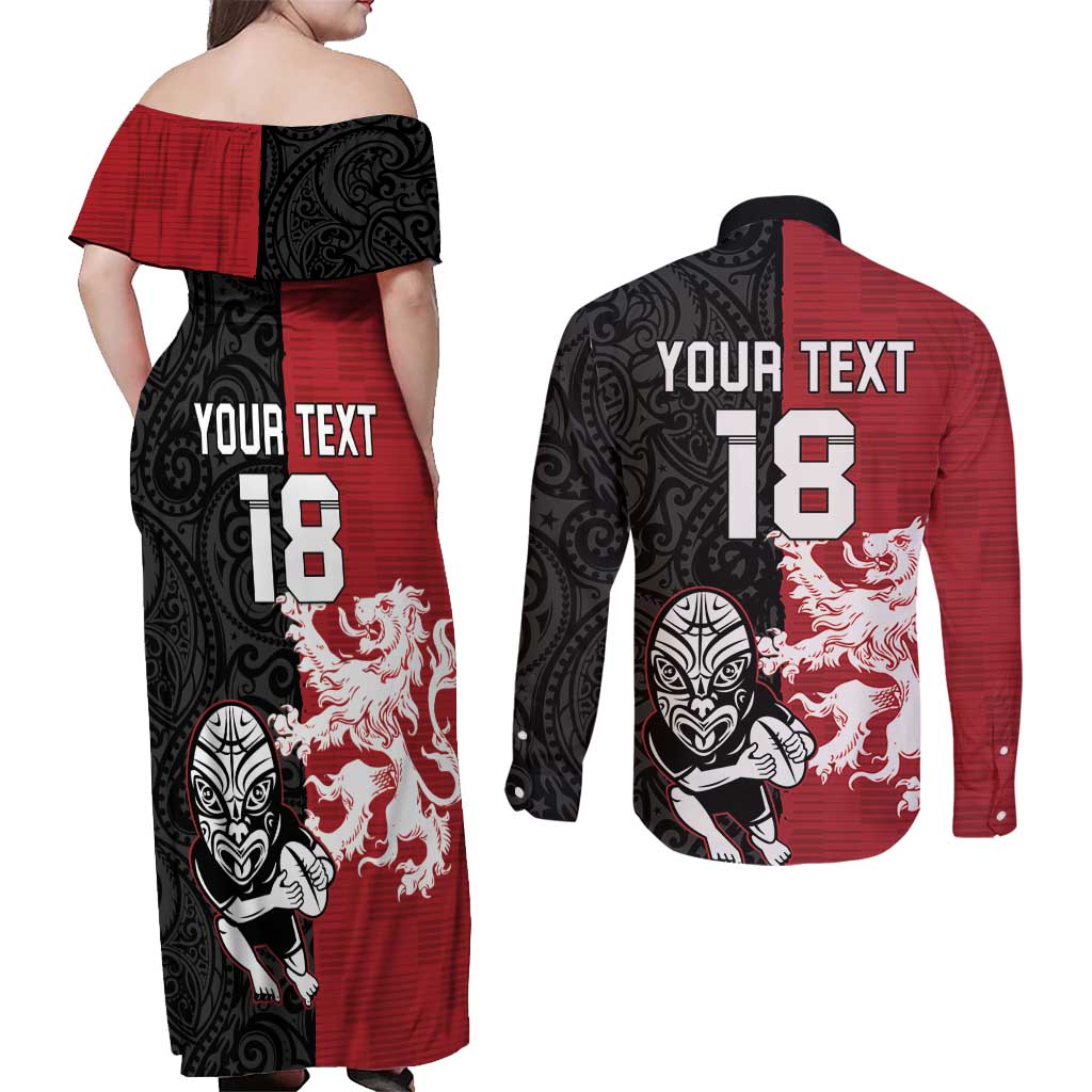 Custom British Lions New Zealand Couples Matching Off Shoulder Maxi Dress and Long Sleeve Button Shirt Unique Style LT18 - Polynesian Pride
