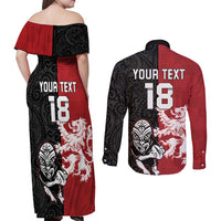 Custom British Lions New Zealand Couples Matching Off Shoulder Maxi Dress and Long Sleeve Button Shirt Unique Style LT18 - Polynesian Pride