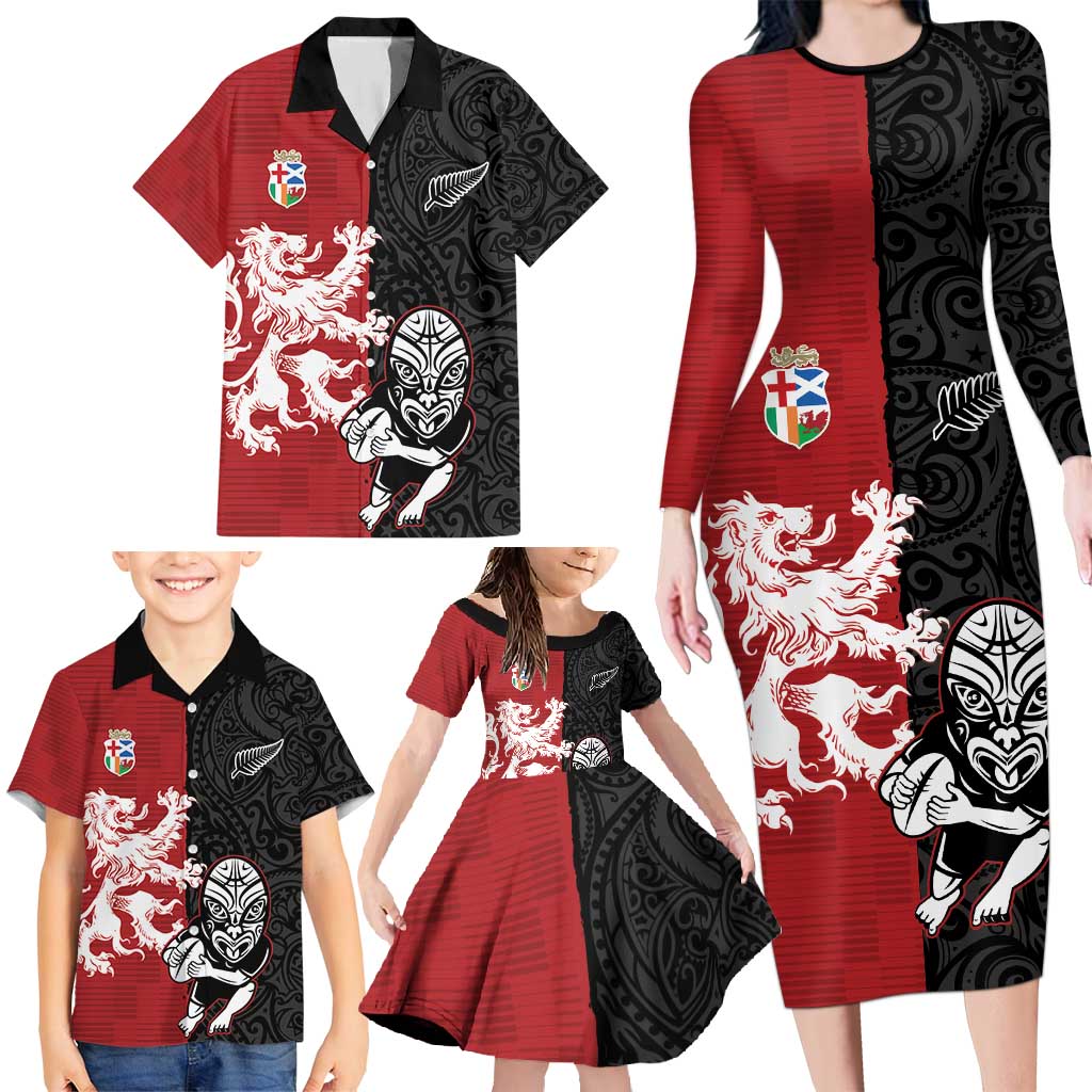 Custom British Lions New Zealand Family Matching Long Sleeve Bodycon Dress and Hawaiian Shirt Unique Style - Polynesian Pride