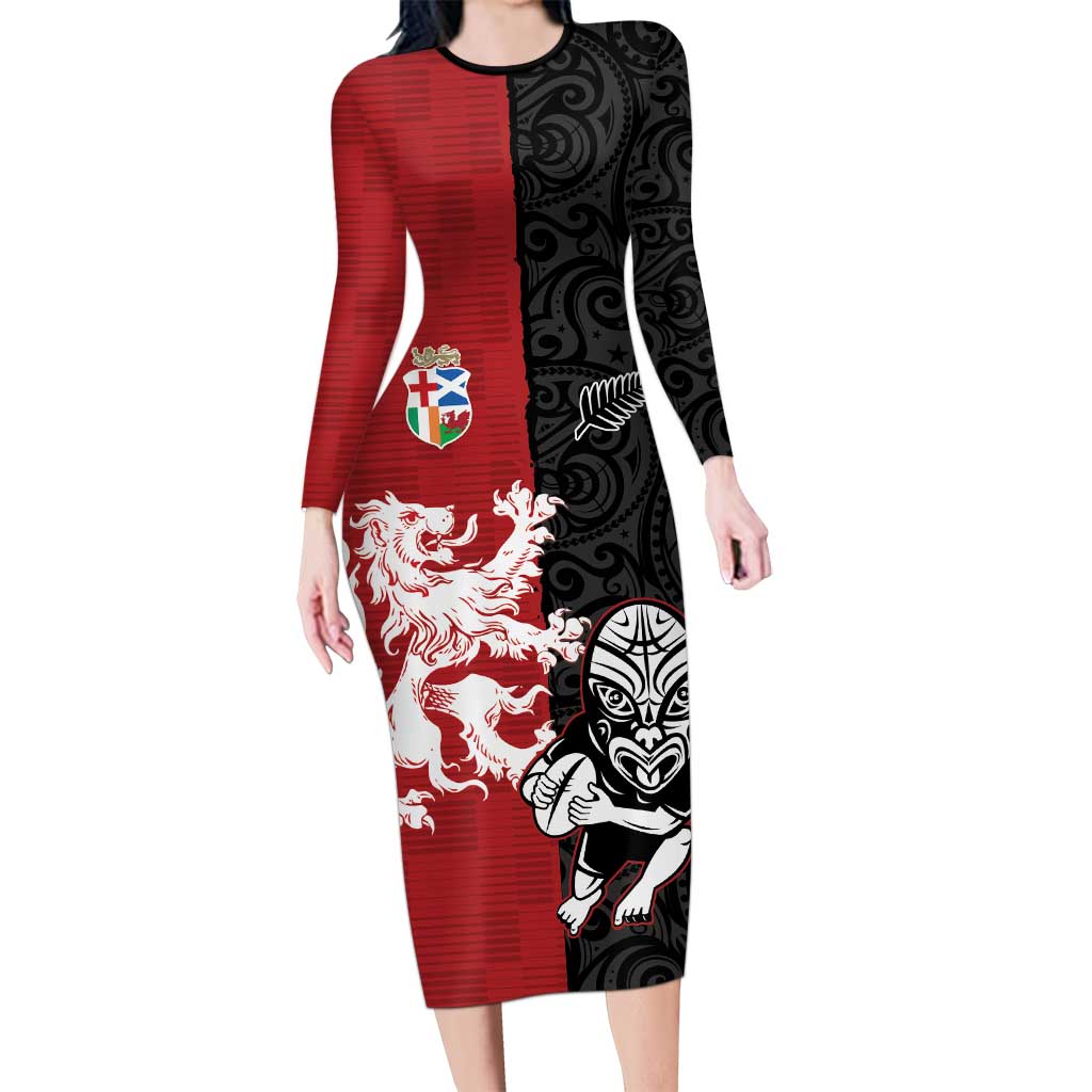 Custom British Lions New Zealand Family Matching Long Sleeve Bodycon Dress and Hawaiian Shirt Unique Style - Polynesian Pride