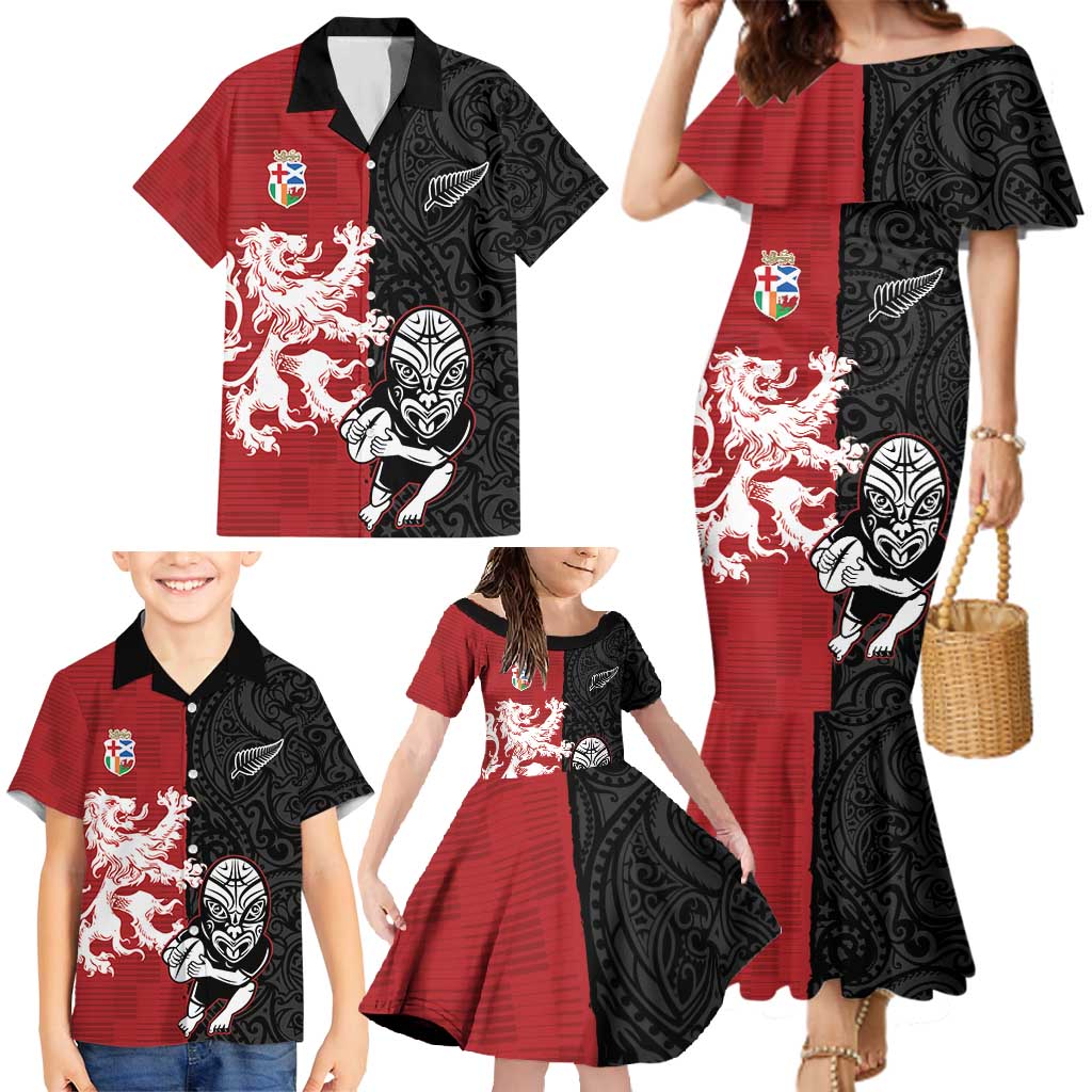 Custom British Lions New Zealand Family Matching Mermaid Dress and Hawaiian Shirt Unique Style - Polynesian Pride