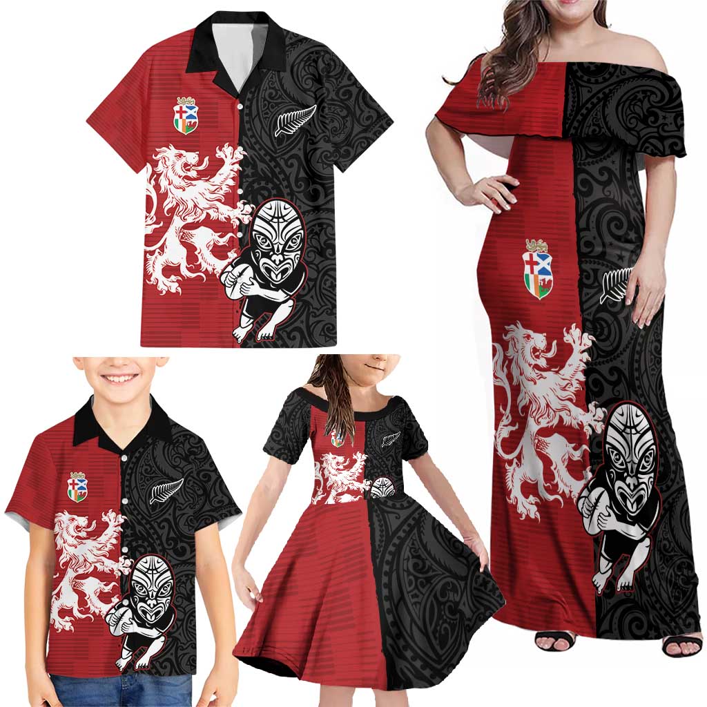 Custom British Lions New Zealand Family Matching Off Shoulder Maxi Dress and Hawaiian Shirt Unique Style - Polynesian Pride