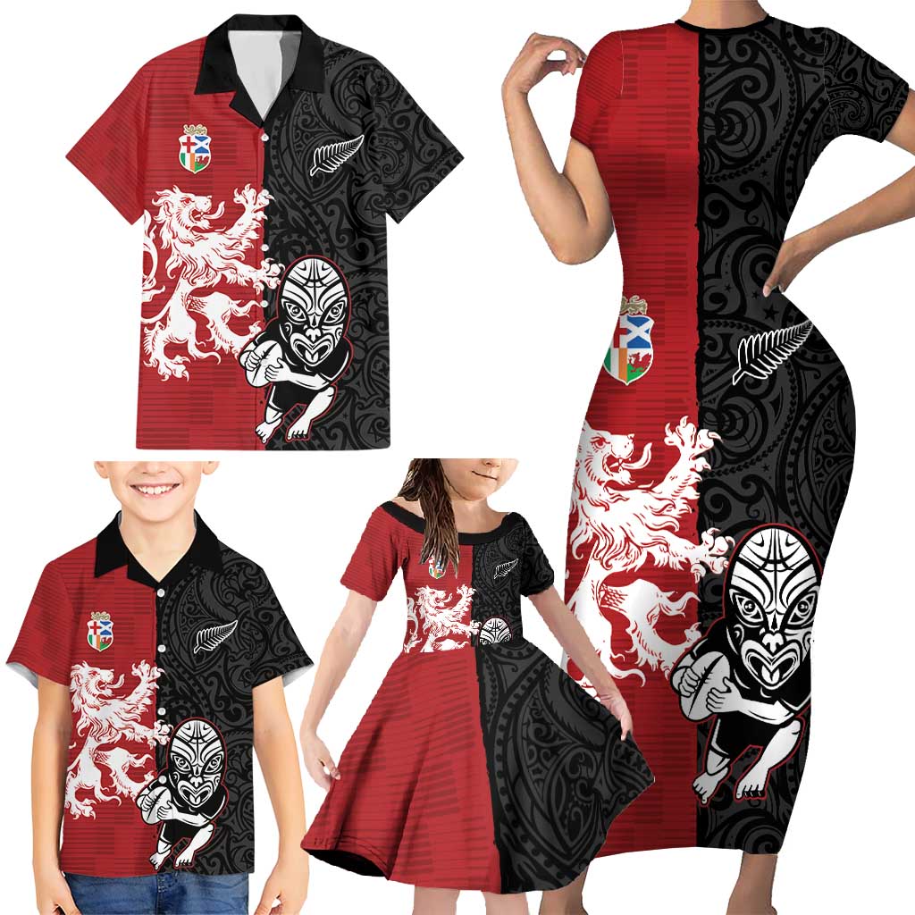 Custom British Lions New Zealand Family Matching Short Sleeve Bodycon Dress and Hawaiian Shirt Unique Style - Polynesian Pride