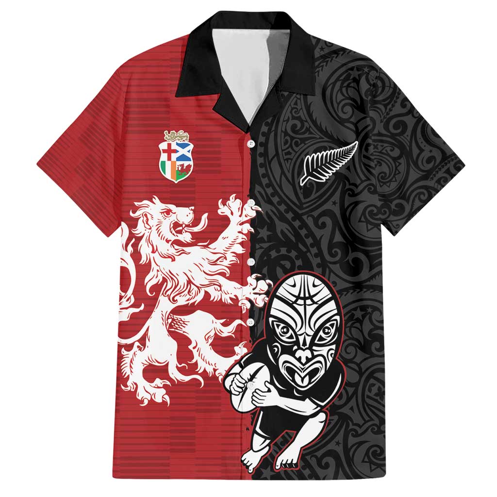 Custom British Lions New Zealand Family Matching Short Sleeve Bodycon Dress and Hawaiian Shirt Unique Style LT18 Dad's Shirt - Short Sleeve Red - Polynesian Pride