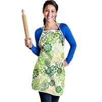 Green Aloha Hawaiian Apron Monstera Hibiscus Tropical Pattern