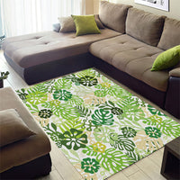 Green Aloha Hawaiian Area Rug Monstera Hibiscus Tropical Pattern