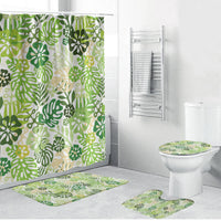 Green Aloha Hawaiian Bathroom Set Monstera Hibiscus Tropical Pattern