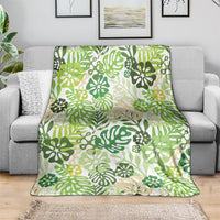 Green Aloha Hawaiian Blanket Monstera Hibiscus Tropical Pattern