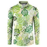 Green Aloha Hawaiian Button Sweatshirt Monstera Hibiscus Tropical Pattern