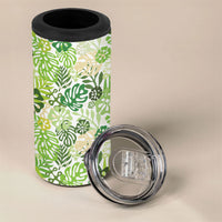 Green Aloha Hawaiian 4 in 1 Can Cooler Tumbler Monstera Hibiscus Tropical Pattern