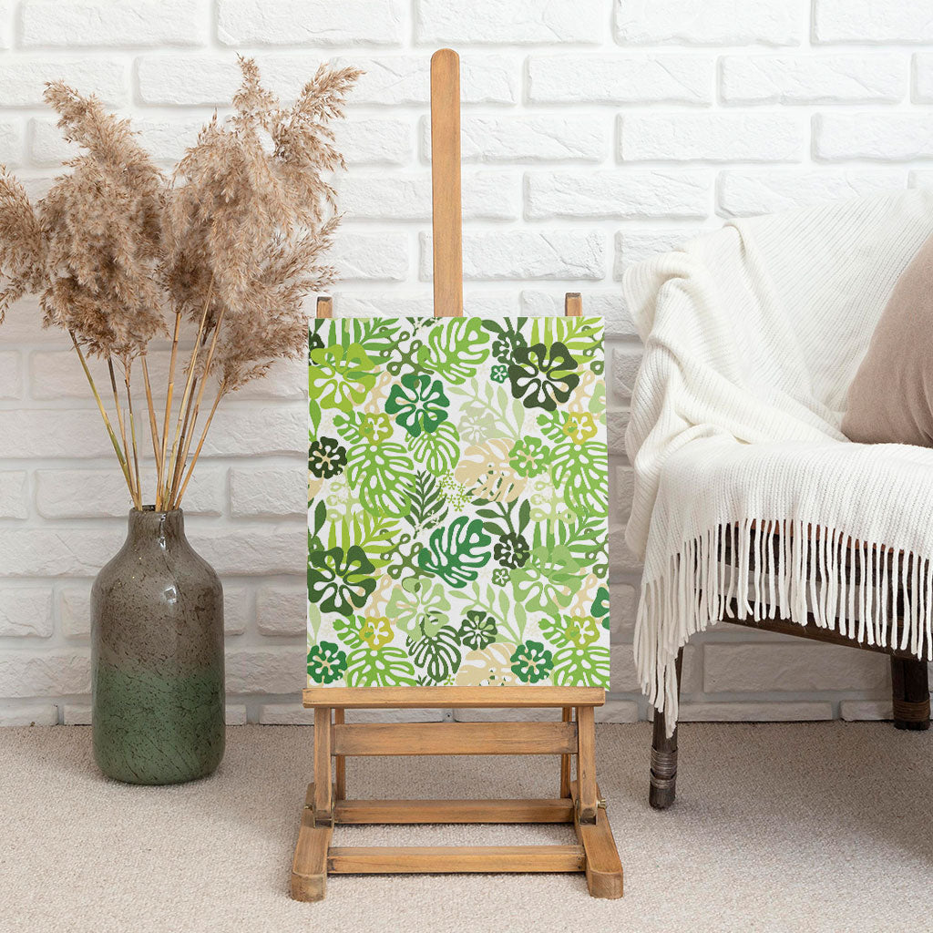 Green Aloha Hawaiian Canvas Wall Art Monstera Hibiscus Tropical Pattern