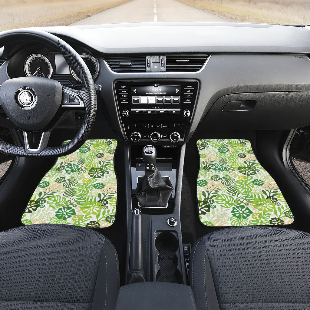 Green Aloha Hawaiian Car Mats Monstera Hibiscus Tropical Pattern