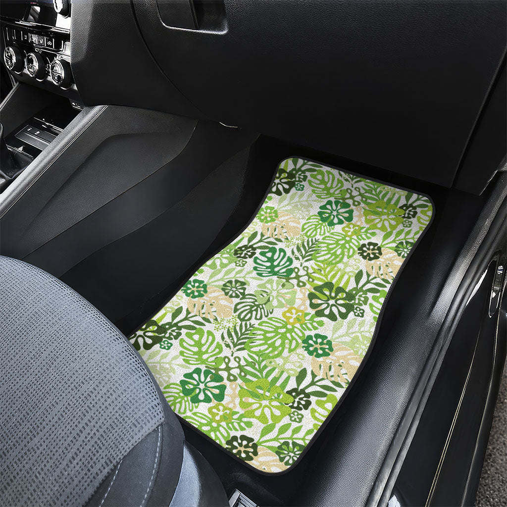 Green Aloha Hawaiian Car Mats Monstera Hibiscus Tropical Pattern