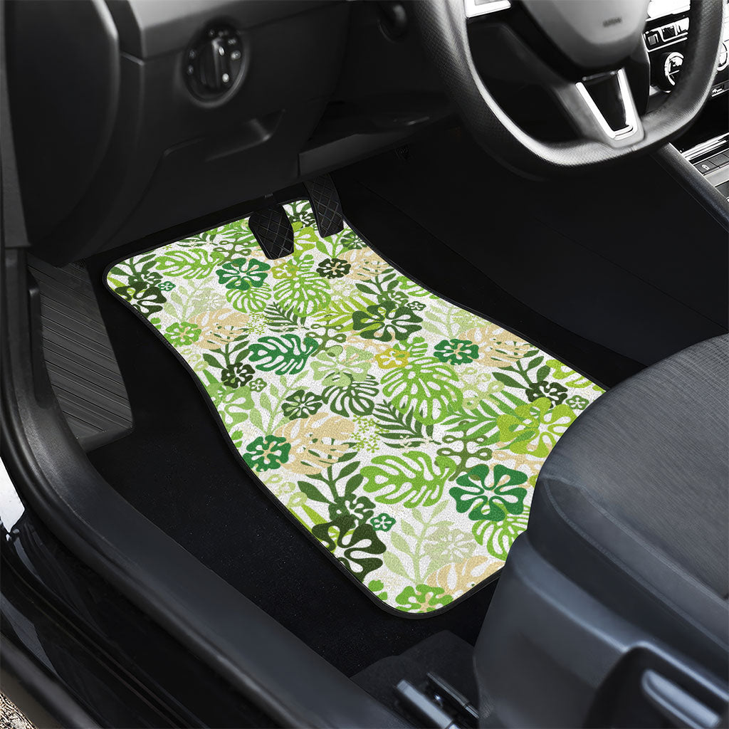 Green Aloha Hawaiian Car Mats Monstera Hibiscus Tropical Pattern