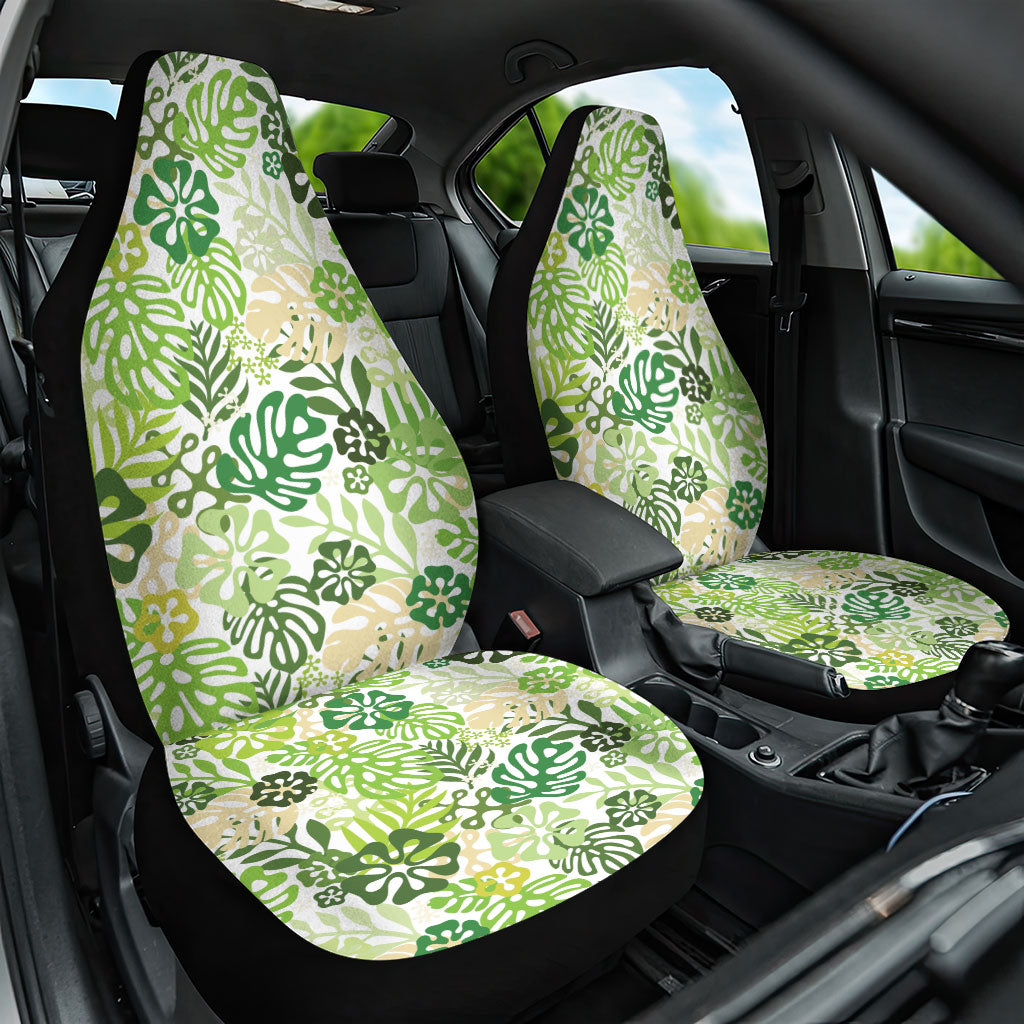 Green Aloha Hawaiian Car Seat Cover Monstera Hibiscus Tropical Pattern