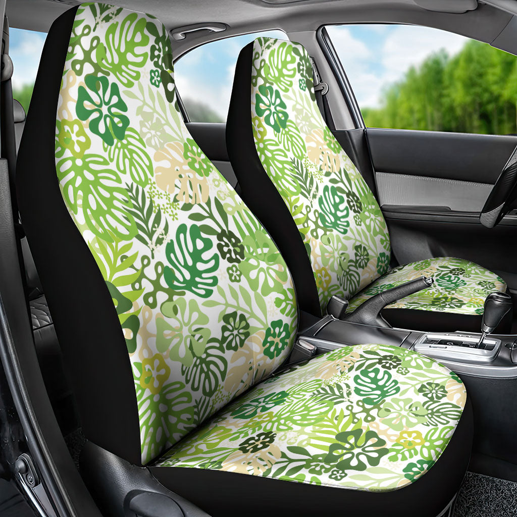 Green Aloha Hawaiian Car Seat Cover Monstera Hibiscus Tropical Pattern