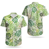 Green Aloha Hawaiian Couples Matching Short Sleeve Bodycon Dress and Hawaiian Shirt Monstera Hibiscus Tropical Pattern