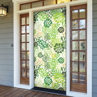 Green Aloha Hawaiian Door Cover Monstera Hibiscus Tropical Pattern