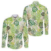 Green Aloha Hawaiian Family Matching Off Shoulder Maxi Dress and Hawaiian Shirt Monstera Hibiscus Tropical Pattern