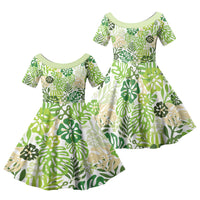 Green Aloha Hawaiian Family Matching Puletasi and Hawaiian Shirt Monstera Hibiscus Tropical Pattern